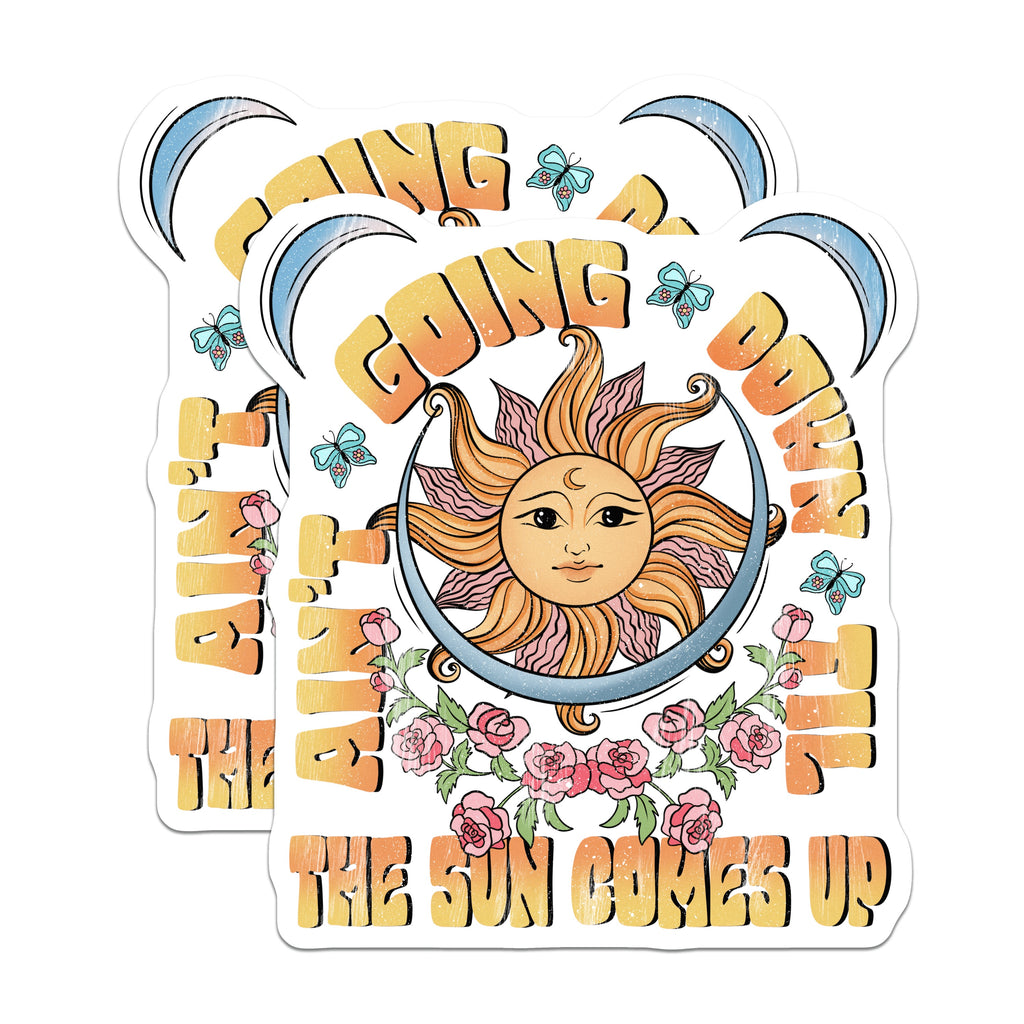 (2 Pack) Celestial Sun Moon Magnets - Boho Fridge Aesthetic Decor - Ain't Going Down Quote - Hippie Home Art - 5 Inches On Longest Side - Thick Durable Magnet - Made in USA - MAG37004