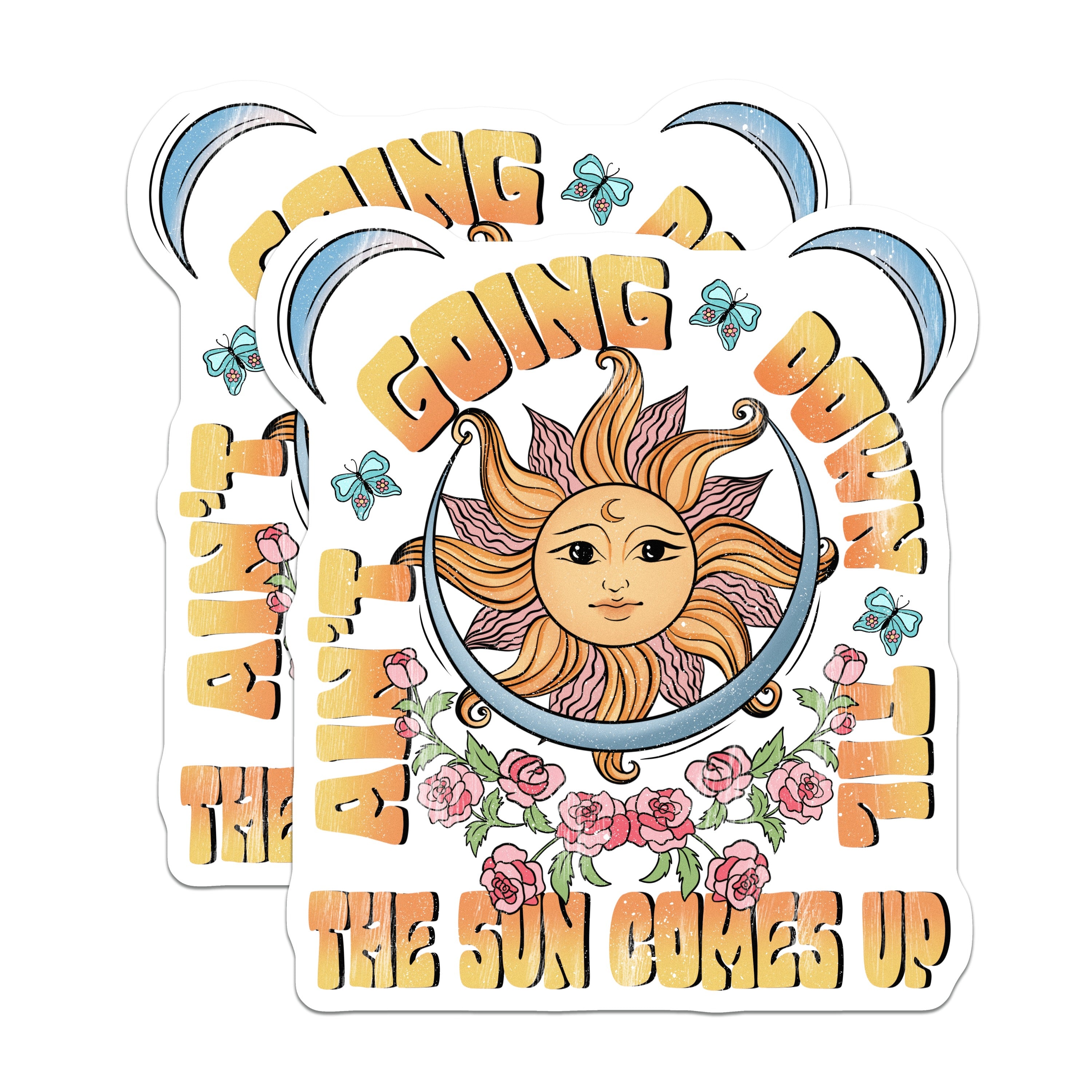 (2 Pack) Celestial Sun Moon Magnets - Boho Fridge Aesthetic Decor - Ain't Going Down Quote - Hippie Home Art - 5 Inches On Longest Side - Thick Durable Magnet - Made in USA - MAG37004