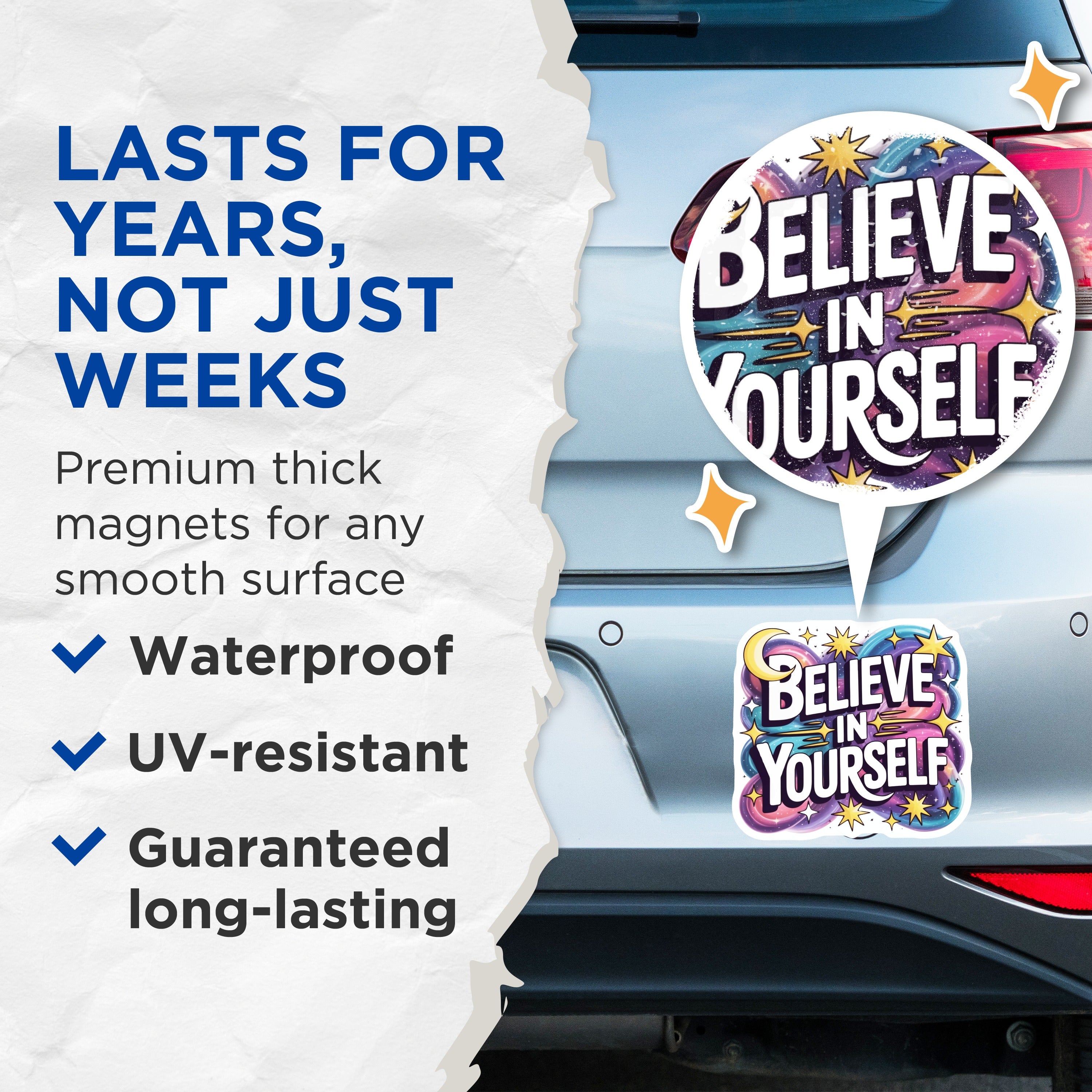 (2 Pack) Believe in Yourself Magnets - Inspirational Space Decor - Motivational Quote Affirmation Self Care Magnets - 5 Inches On Longest Side - Thick Durable Magnet - Made in USA - MAG36216