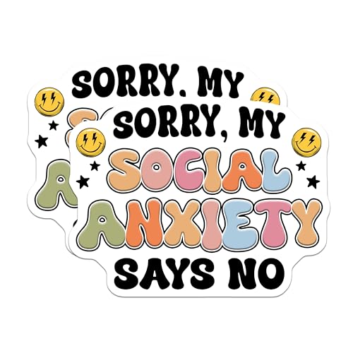(2 Pack) Funny Social Anxiety Stickers - Humor Saying - Mental Health Awareness - 5" On Longest Side - Sticks to Smooth Flat Surfaces - Made in USA - BMCS7669