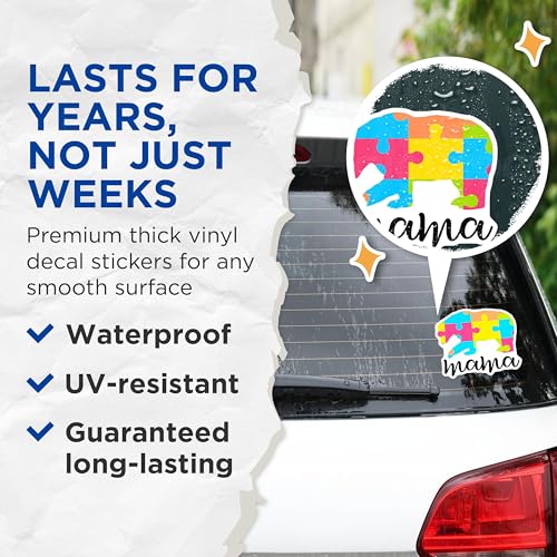 (2 Pack) Mama Bear Stickers - Puzzle Piece Bear - Autism Awareness Decal - 5" On Longest Side - Sticks to Smooth Flat Surfaces - Made in USA - BMCS4279