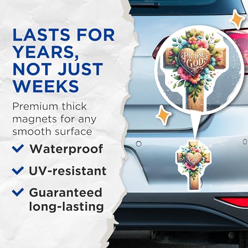 (2 Pack) Praise God Magnets - Religious Decor - Christian Inspirational Magnetic Wall Art - 5" On Longest Side - for Cars, Fridges, Toolboxes - Made in USA - MAG7030