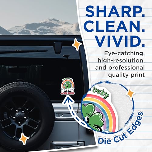 (2 Pack) Happy Go Lucky Stickers - After Coffee - Rainbow Clover - 5" On Longest Side - Sticks to Smooth Flat Surfaces - Made in USA - BMCS8402