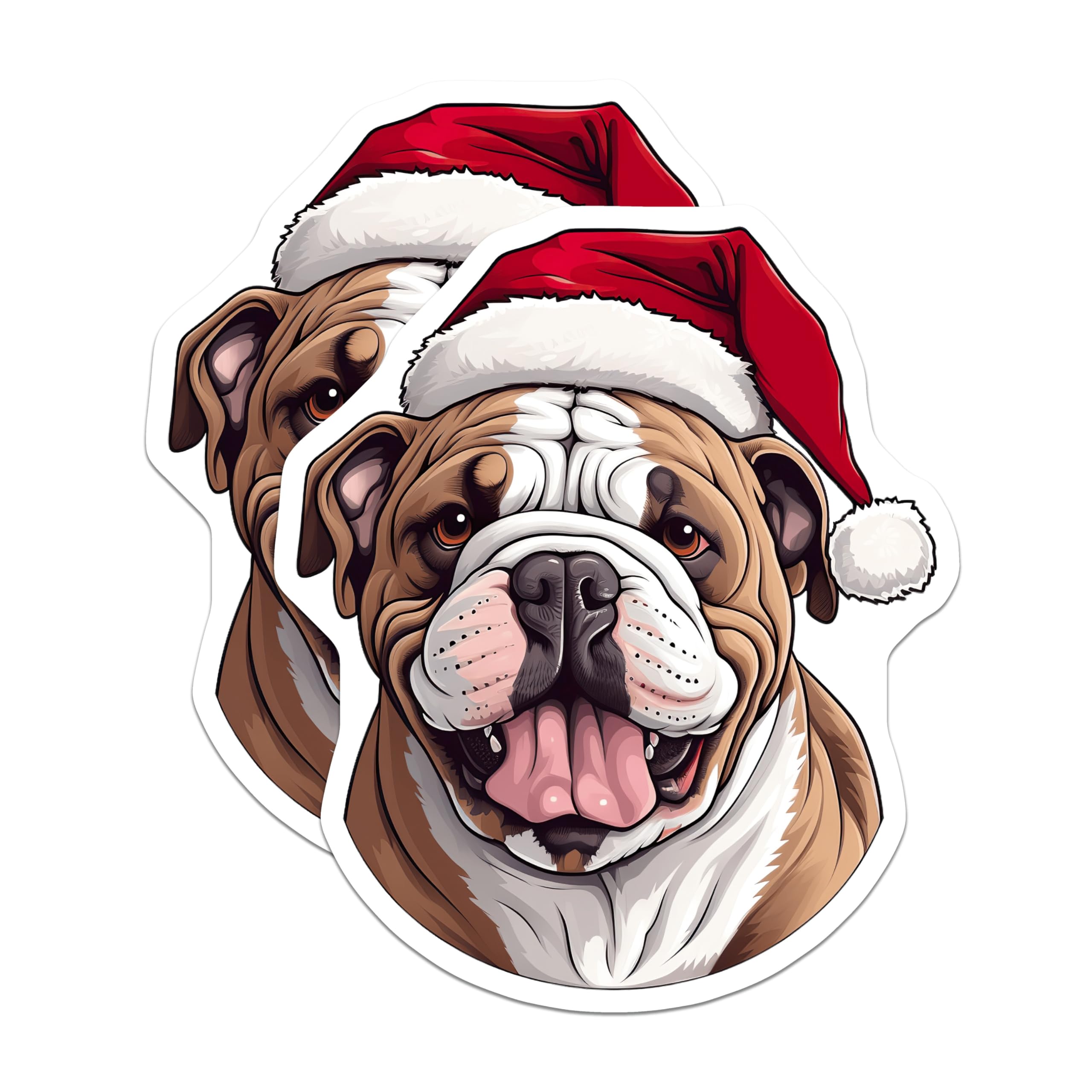 (2 Pack) Santa Bulldog Magnets - Christmas Dog Lover Decor - Festive Animal Fridge Art - 5 Inches On Longest Side - Thick Durable Magnet - Made in USA - MAG29097