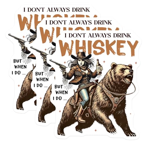(3 Pack) Whiskey Bear Rider Decals - Cowboy Girl - Laptop Decals- 3 Inches On Longest Side - Easy Peel & Apply - Made in USA - 3MCS5866