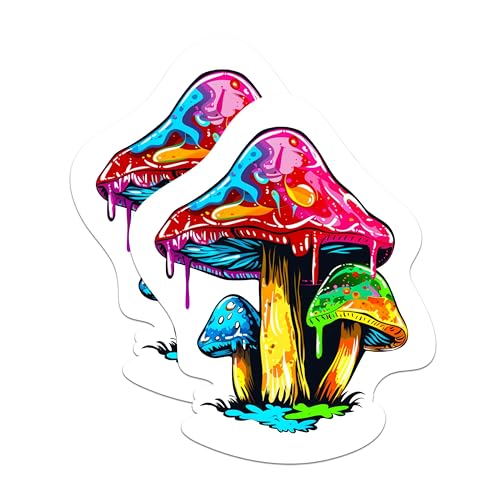 (2 Packs) Groovy Mushroom Stickers - Psychedelic Trippy Groovy Mushroom Decals - 5 Inches On Longest Side - Premium Vinyl Decal - Sticks to Any Smooth Flat Surface - Made in USA - BMCS2311