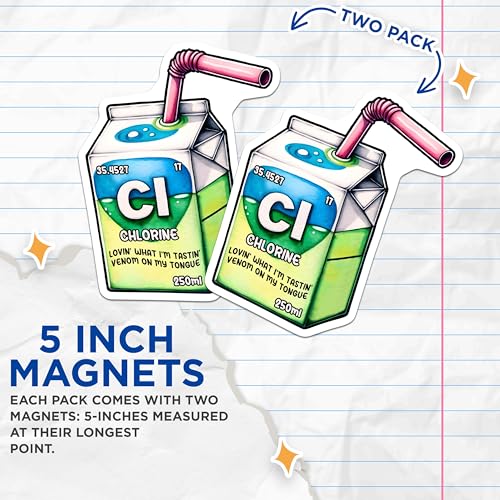 (2 Pack) Funny Chemistry Magnets - Chlorine Joke - Science Enthusiast Decor - 5" On Longest Side - for Cars, Fridges, Toolboxes - Made in USA - MAG8019