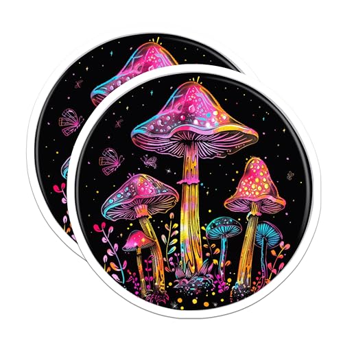 (2 Pack) Psychedelic Mushroom Stickers - Trippy Fungus Decor - Vibrant Forest Art - 5" On Longest Side - Sticks to Smooth Flat Surfaces - Made in USA - BMCS6535