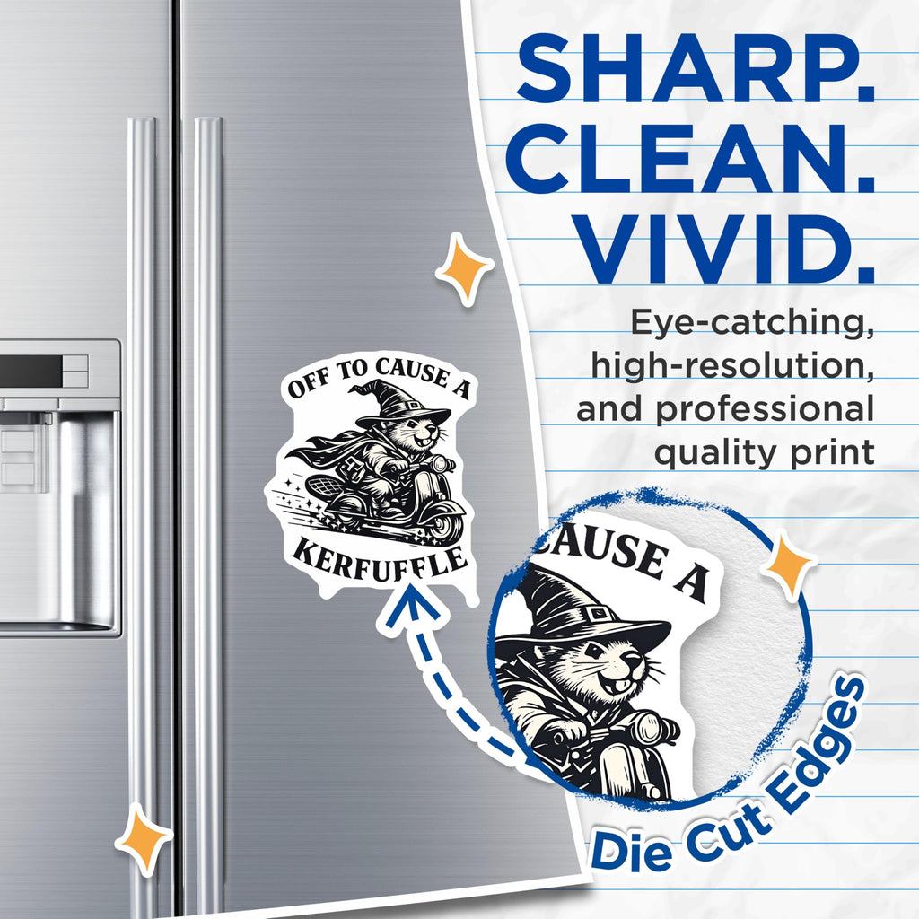 (2 Pack) Beaver Wizard Scooter Magnets - Funny Kerfuffle Saying - Mischievous Animal Decor - Quirky Refrigerator Art - 5 Inches On Longest Side - Thick Durable Magnet - Made in USA - MAG21206