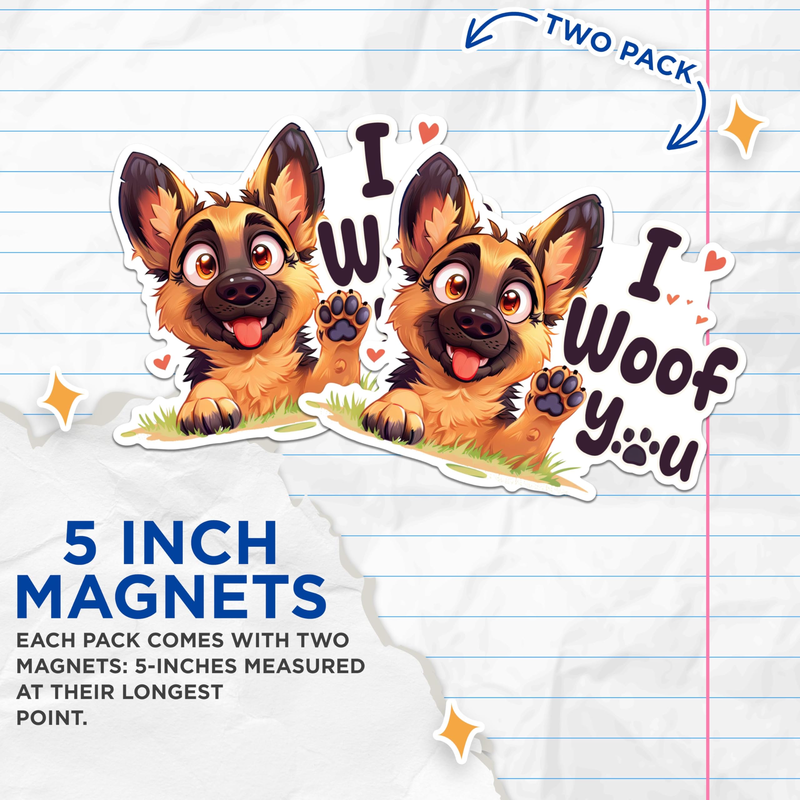 (2 Packs) I Woof You German Shepherd Magnets - German Shepherd Dog Breed Magnets - 5 Inches On Longest Side - Premium Magnet - for Fridges, Toolboxes, Cars - Made in USA - MAG2370