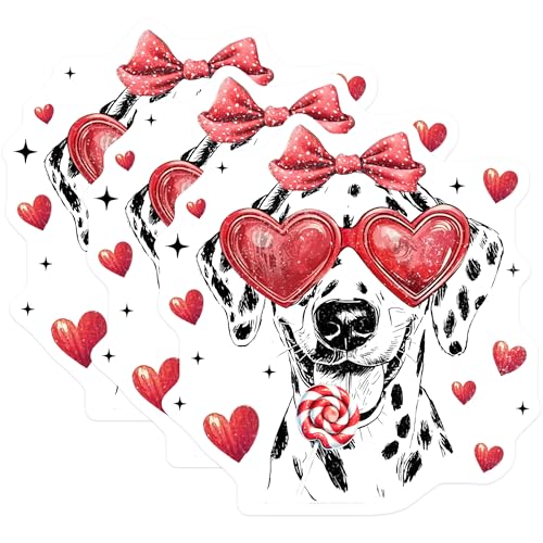 (3 Pack) Dalmatian Dog Decals - Heart Sunglasses - Cute Puppy Stickers - 3 Inches On Longest Side - Easy Peel & Apply - Made in USA - 3MCS4652