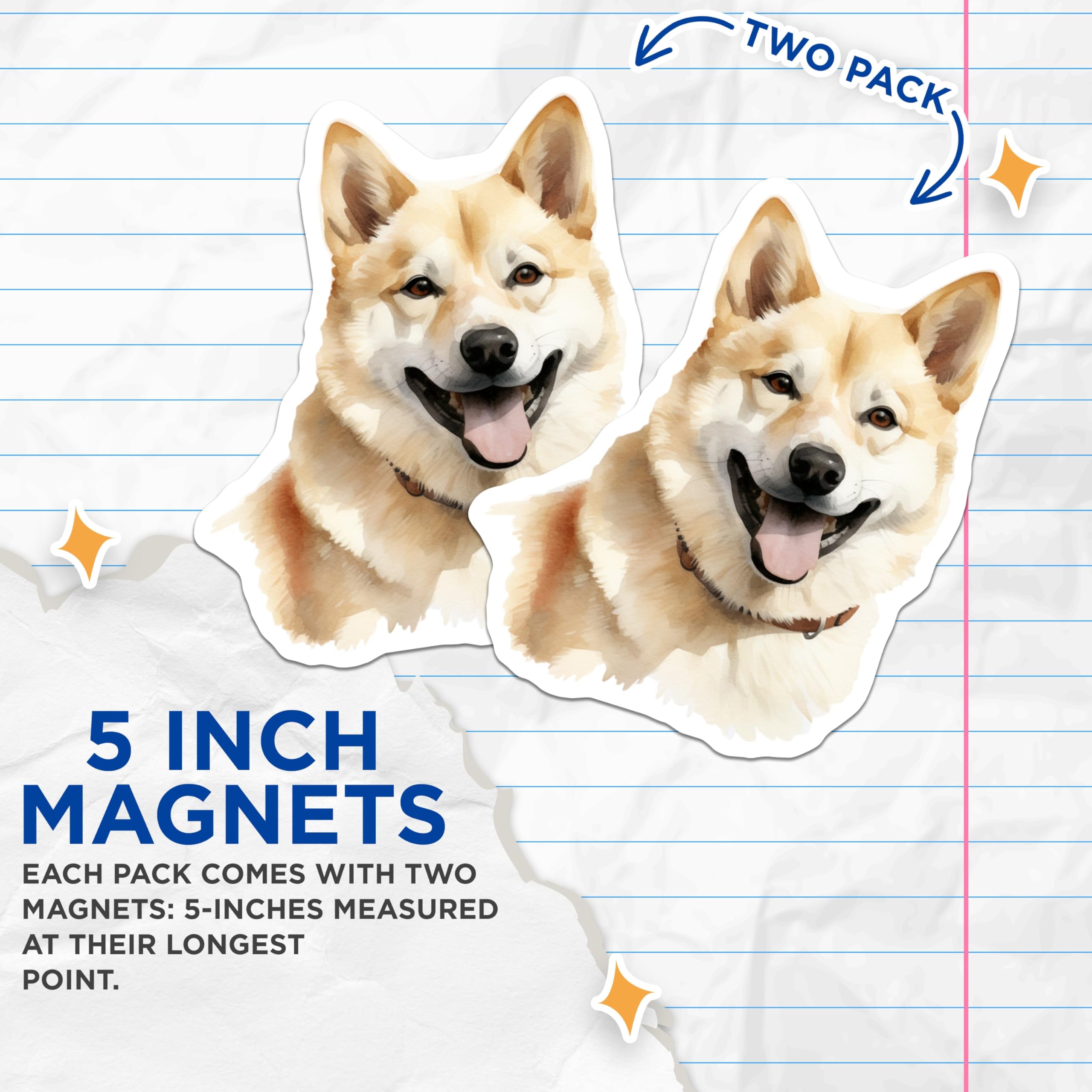 (2 Pack) Shiba Inu Dog Magnets - Cute Pet Lover Fridge Decor - Happy Animal Watercolor Art - 5 Inches On Longest Side - Thick Durable Magnet - Made in USA - MAG25269