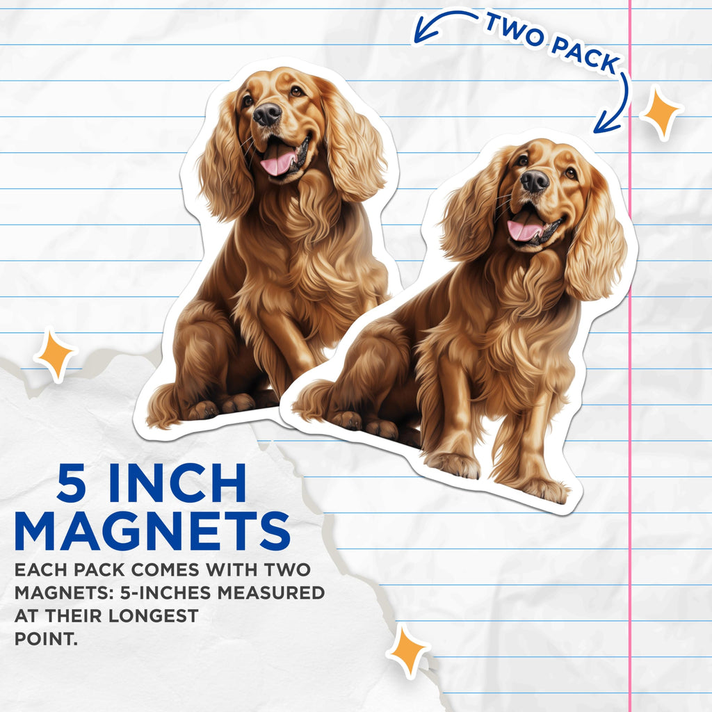(2 Pack) Happy Cocker Spaniel Magnets - Cute Dog Refrigerator Decor - Pet Owner Home Accent - 5 Inches On Longest Side - Thick Durable Magnet - Made in USA - MAG28297