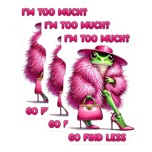(3 Pack) Too Much Frog Decals - Go Find Less - Diva Frog - Laptop Decals - 3 Inches On Longest Side - Easy Peel & Apply - Made in USA - 3MCS6369