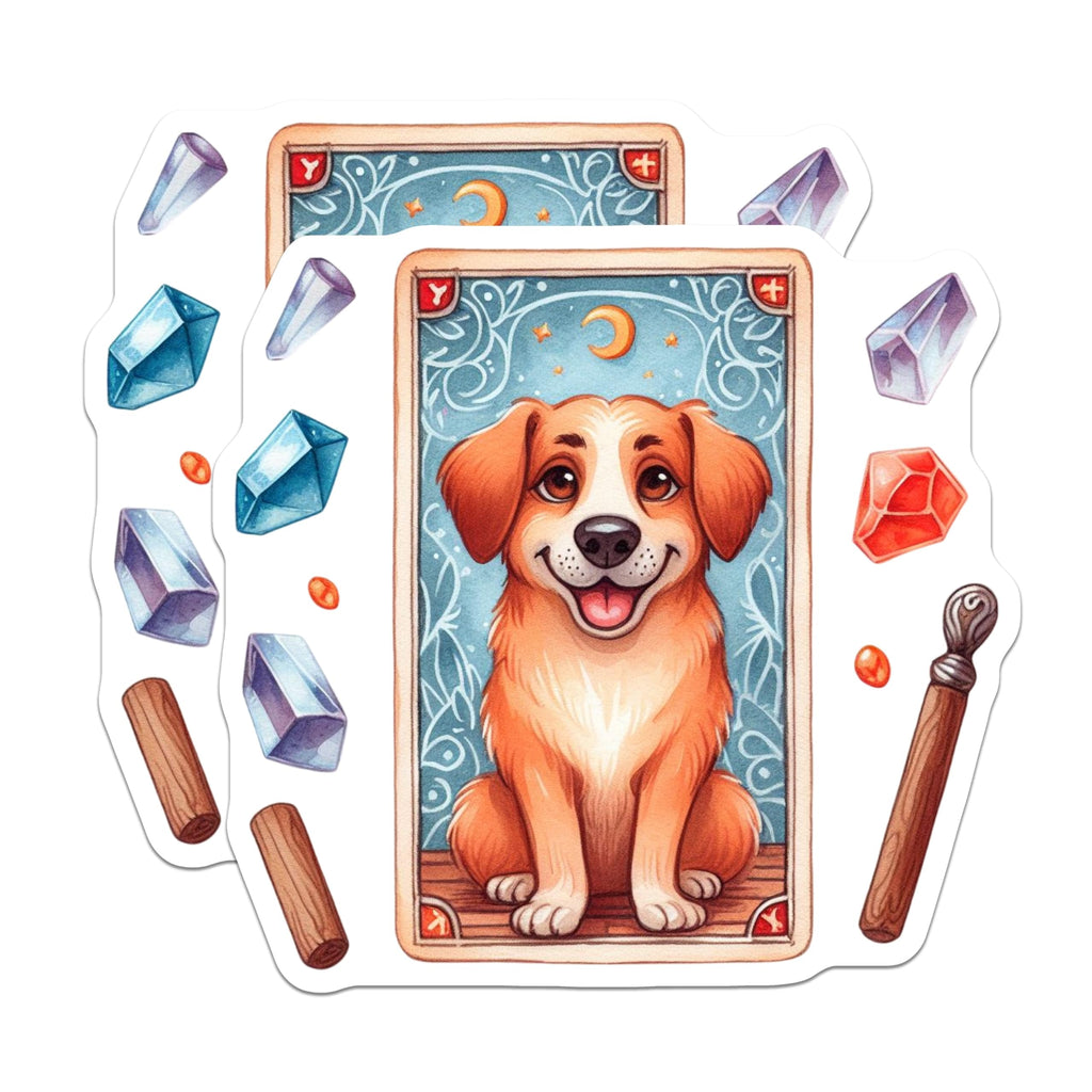 (2 Pack) Cute Dog Tarot Card Magnets - Mystic Puppy Art - Whimsical Canine Decor - Animal Lover Astrology Fridge Magnets - 5 Inches On Longest Side - Thick Durable Magnet - Made in USA - MAG20553