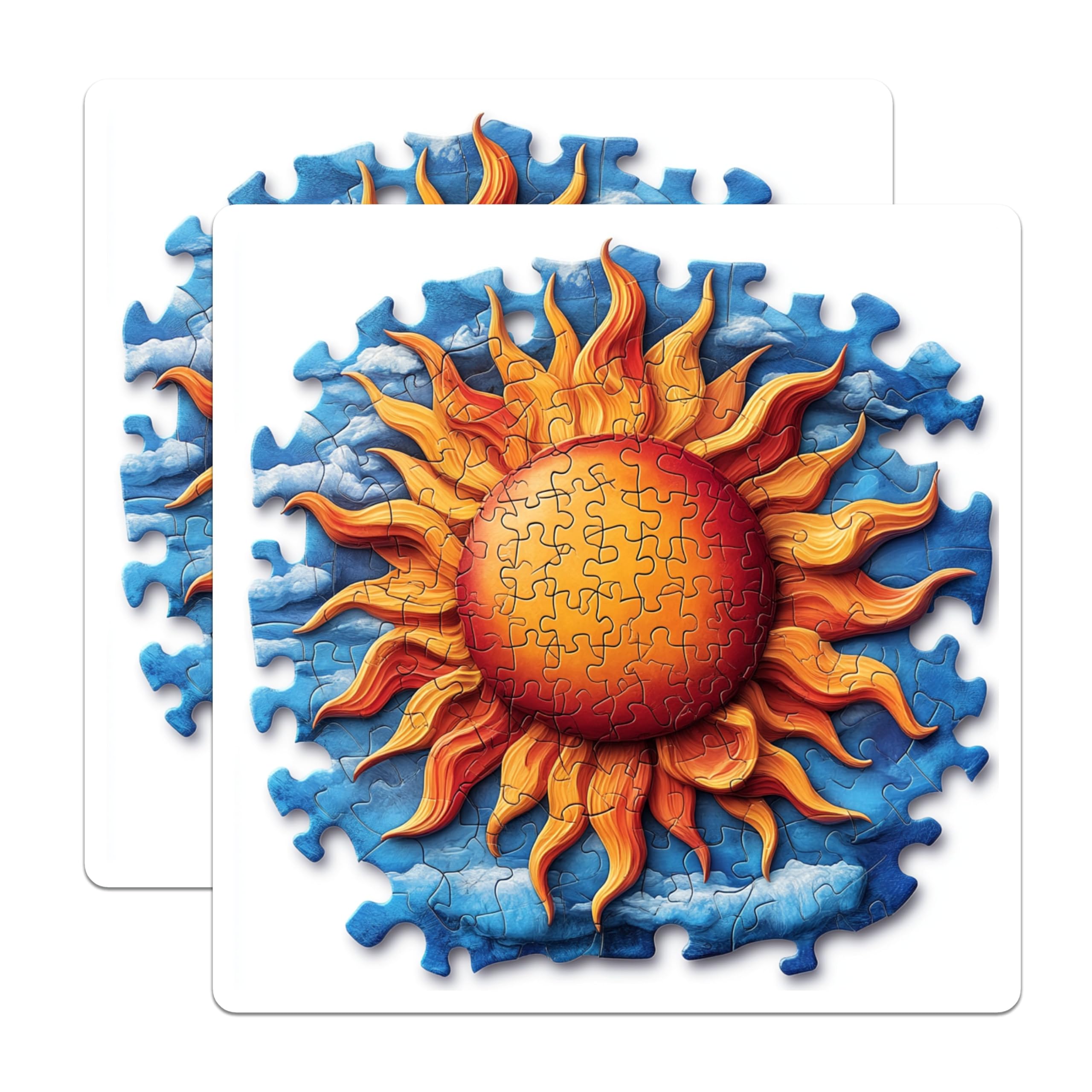(2 Pack) Radiant Sun Puzzle Magnets - Jigsaw Art Blue Sky Clouds - Sunny Kitchen Refrigerator Locker Office Decor - 5 Inches On Longest Side - Thick Durable Magnet - Made in USA - MAG23293