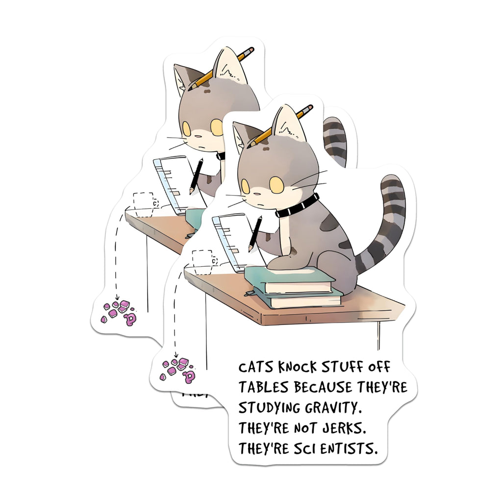 (2 Pack) Cats Knock Stuff Off Tables Magnets - Studying Gravity - Science Cat - Funny Cat Joke - Kitchen Decor - 5" On Longest Side - for Cars, Fridges, Toolboxes - Made in USA