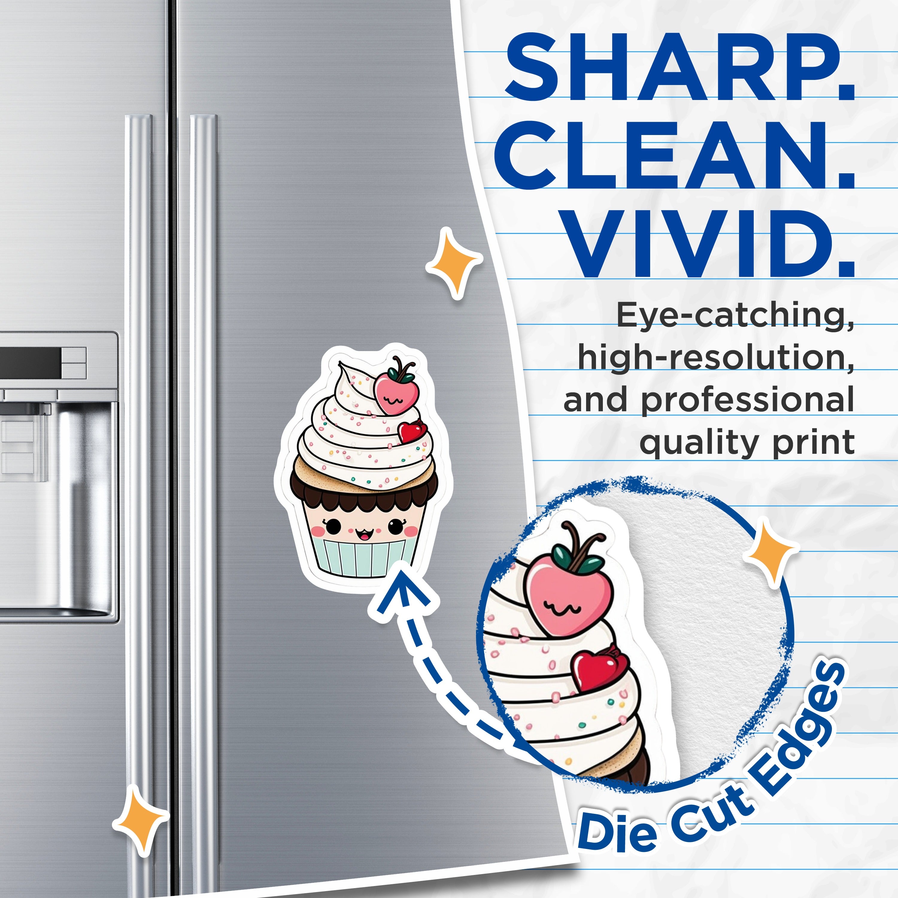 (2 Pack) Kawaii Cupcake Magnets - Cute Dessert Decor - Sweet Bakery Fridge Art for Kitchen - 5 Inches On Longest Side - Thick Durable Magnet - Made in USA - MAG39253