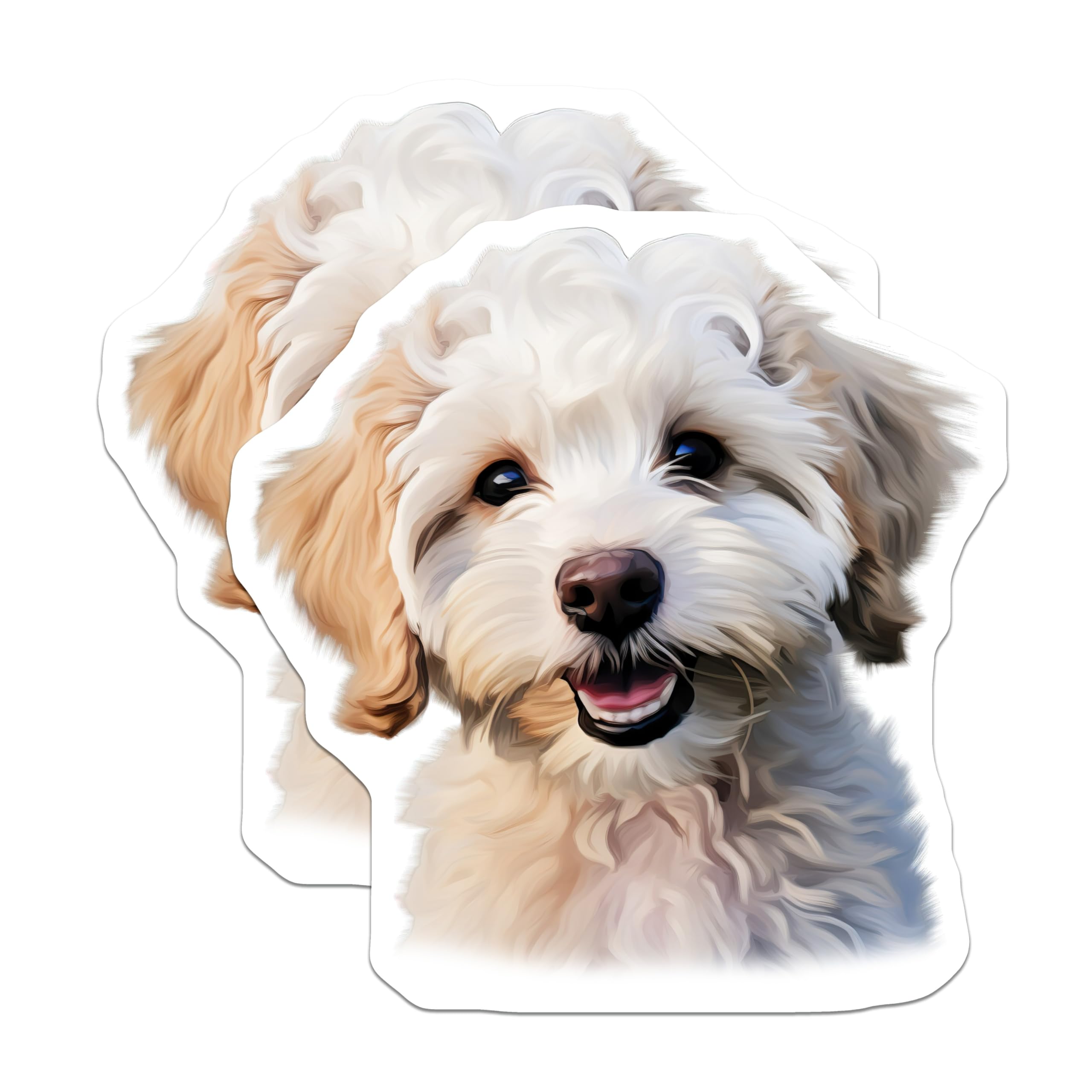 (2 Pack) Happy Fluffy Puppy Magnets - Goldendoodle Dog Art - Dog Mom Pet Lover Decor - Refrigerator Display - 5 Inches On Longest Side - Thick Durable Magnet - Made in USA - MAG26410