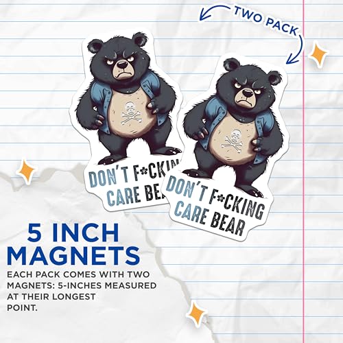 (2 Pack) Bear Funny Magnets - Don't Care Bear Art - 5" On Longest Side - for Cars, Fridges, Toolboxes - Made in USA - MAG7732
