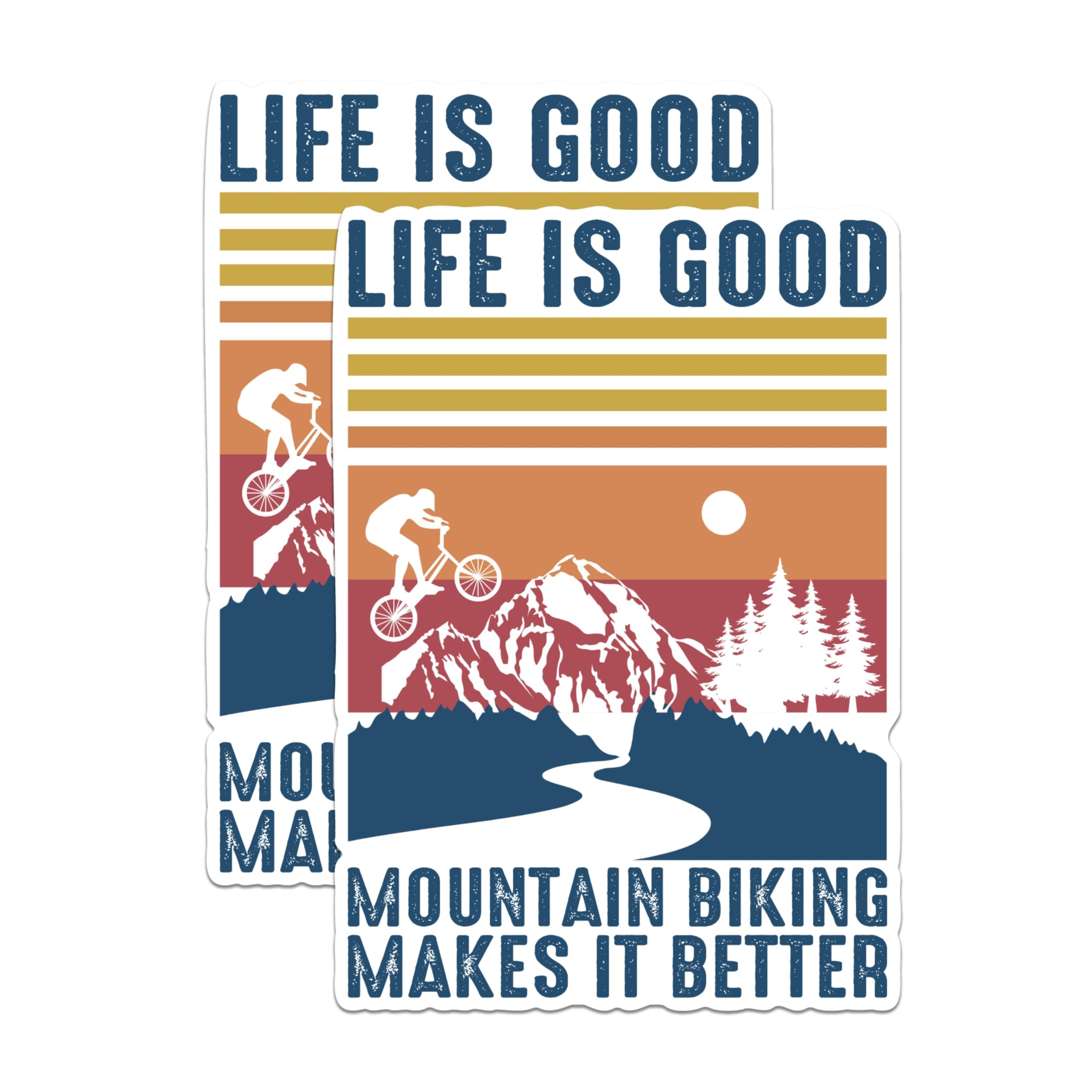 (2 Packs) Life is Good Mountain Biking Makes It Better Magnets - Mountain Biking Magnets - 5 Inches On Longest Side - Premium Magnet - for Fridges, Toolboxes, Cars - Made in USA - MAG2337