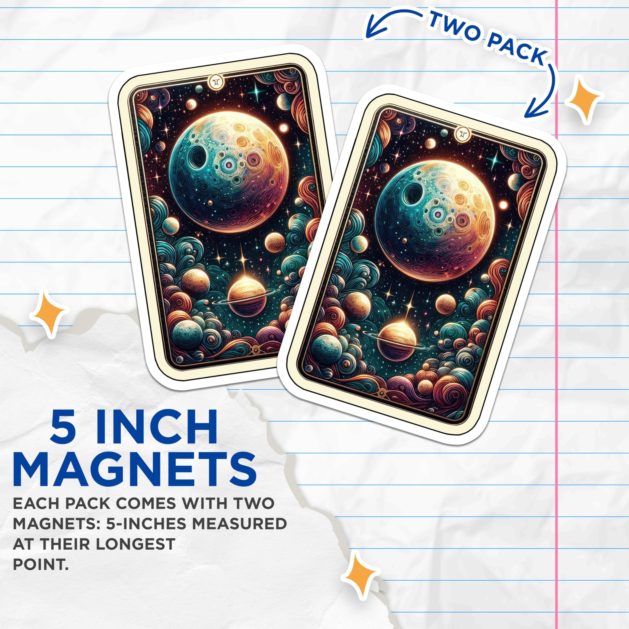 (2 Pack) Cosmic Planet Magnets - Gemini Tarot Art - Mystical Celestial Fantasy Space Decor - 5 Inches On Longest Side - Thick Durable Magnet - Made in USA - MAG21915