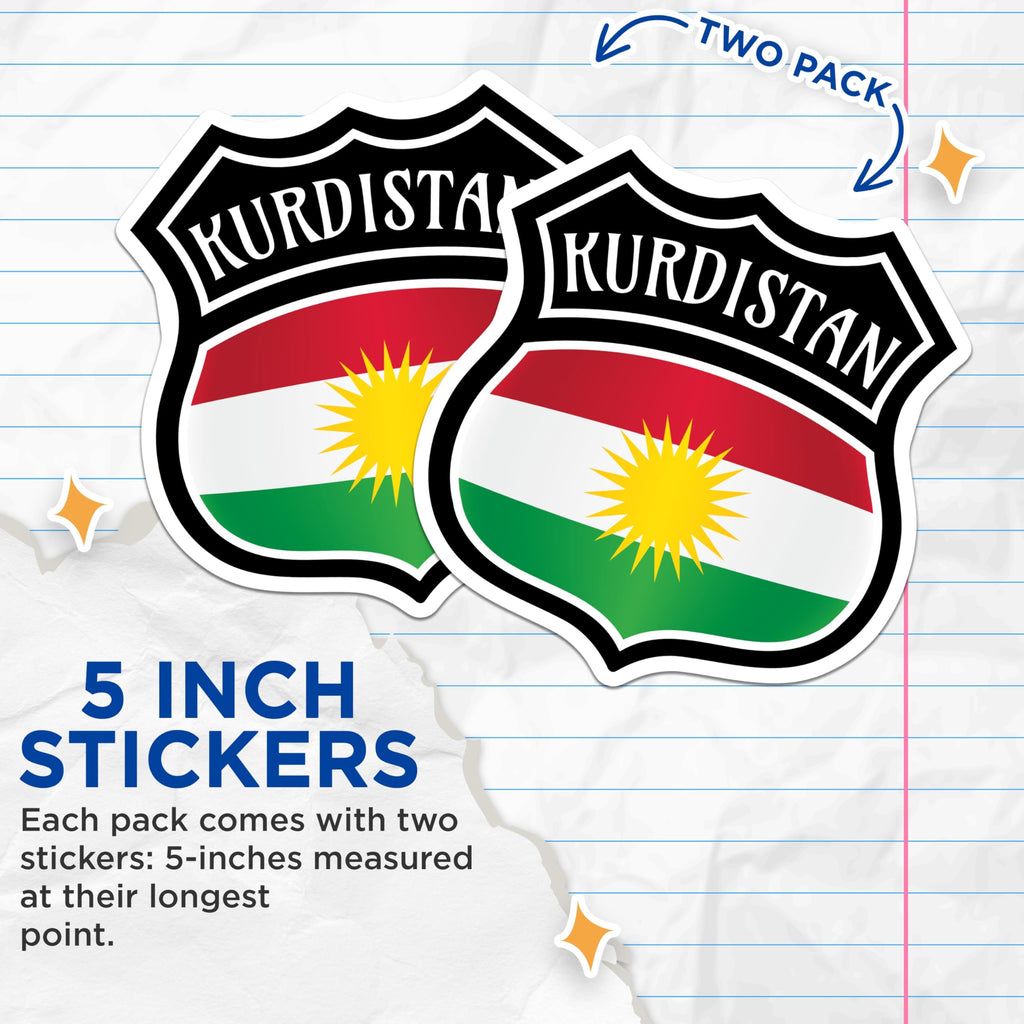 (2 Pack) Kurdistan Flag Stickers - Kurdish Pride - Kurdish Emblem - 5" On Longest Side - Sticks to Smooth Flat Surfaces - Made in USA - BMCS17593
