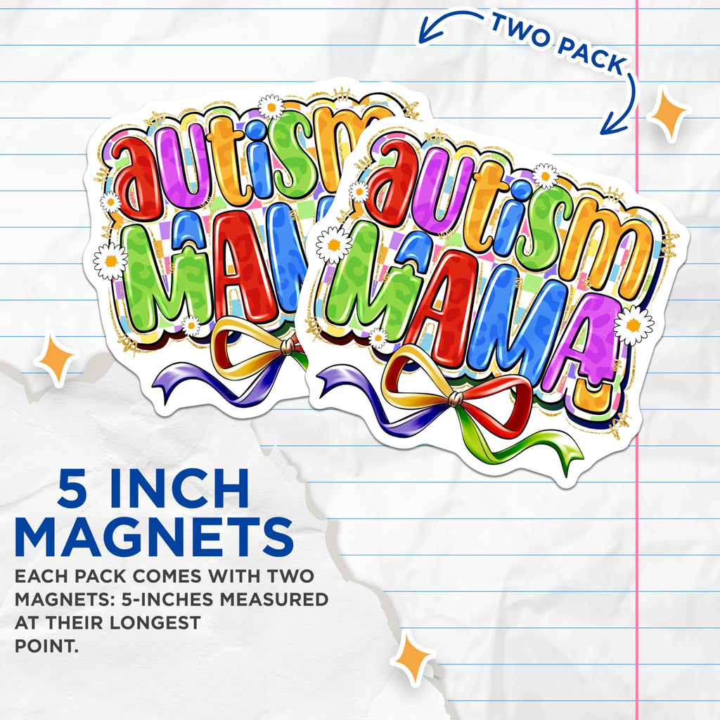 (2 Pack) Autism Mama Magnets - Neurodiversity Rainbow Support - Special Needs Mom Appreciation - 5 Inches On Longest Side - Thick Durable Magnet - Made in USA - MAG27509