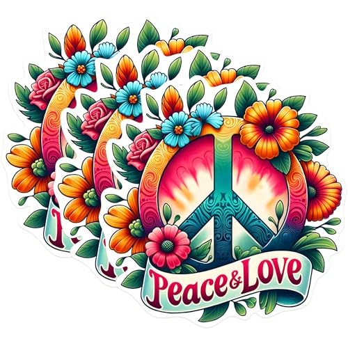 (3 Pack) Peace and Love Decals - Floral Peace Sign - Hippie Laptop Decals - 3 Inches On Longest Side - Easy Peel & Apply - Made in USA - 3MCS0581