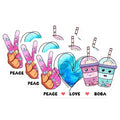(3 Pack) Boba Tea Decals - Peace Love Boba - Milk Tea Decals - 3 Inches On Longest Side - Easy Peel & Apply - Made in USA - 3MCS6512
