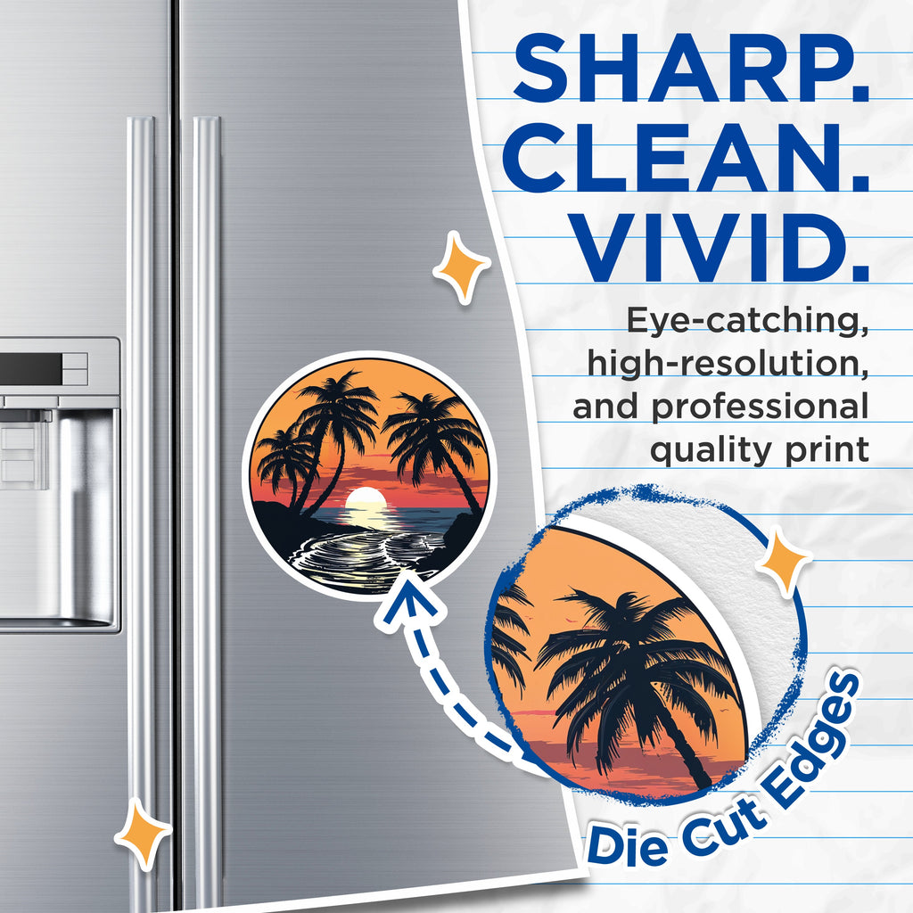 (2 Pack) Tropical Sunset Beach Magnets - Palm Tree Ocean Scene Art - Summer Vacation Refrigerator Decor Aesthetic - 5 Inches On Longest Side - Thick Durable Magnet - Made in USA - MAG39592