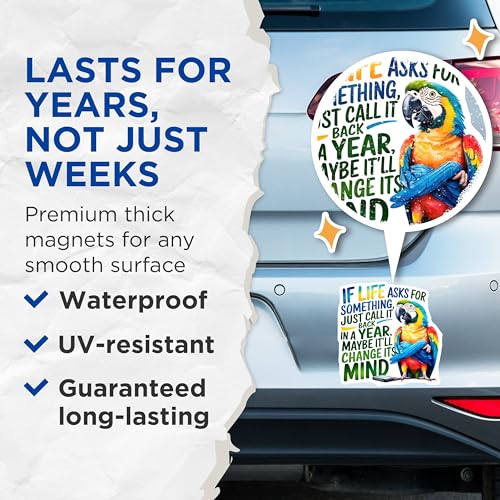 (2 Pack) Funny Quote Parrot Magnets Magnets - Humorous Fridge Magnet - Motivational Parrot Fridge Magnet - 5" On Longest Side - Made in USA - Sticks to Refrigerators & Metal Surfaces - MAG8757