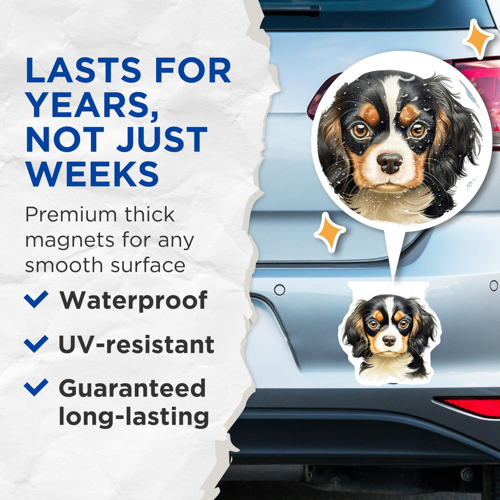 (2 Pack) Tri Color Cavalier King Charles Spaniel Magnets - Puppy Dog Art Decor - Pet Animal Lover Fridge Magnet - 5 Inches On Longest Side - Thick Durable Magnet - Made in USA - MAG24032