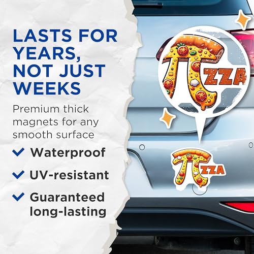 (2 Pack) Pi Day Pizza Magnets - Funny Pi Joke - Math Lover Fridge Decor - 5" On Longest Side - for Cars, Fridges, Toolboxes - Made in USA - MAG8155