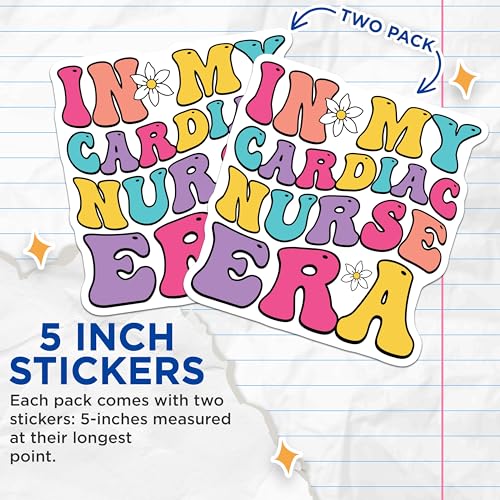 (2 Pack) in My Cardiac Nurse Era Stickers - Cute Nursing Decals - Nurse Appreciation - 5" On Longest Side - Sticks to Smooth Flat Surfaces - Made in USA - BMCS9145