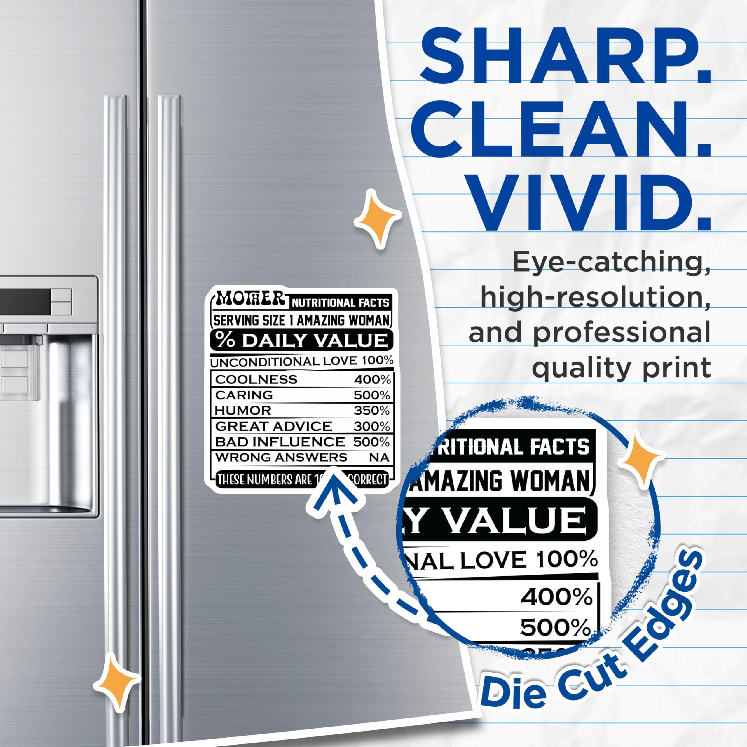 (2 Pack) Mothers Nutritional Facts Magnets - Amazing Mom Decor - Mothers Day Celebration - 5" On Longest Side - Premium Magnet - for Cars, Refrigerators, Toolboxes, Lockers - Made in USA - MAG15995