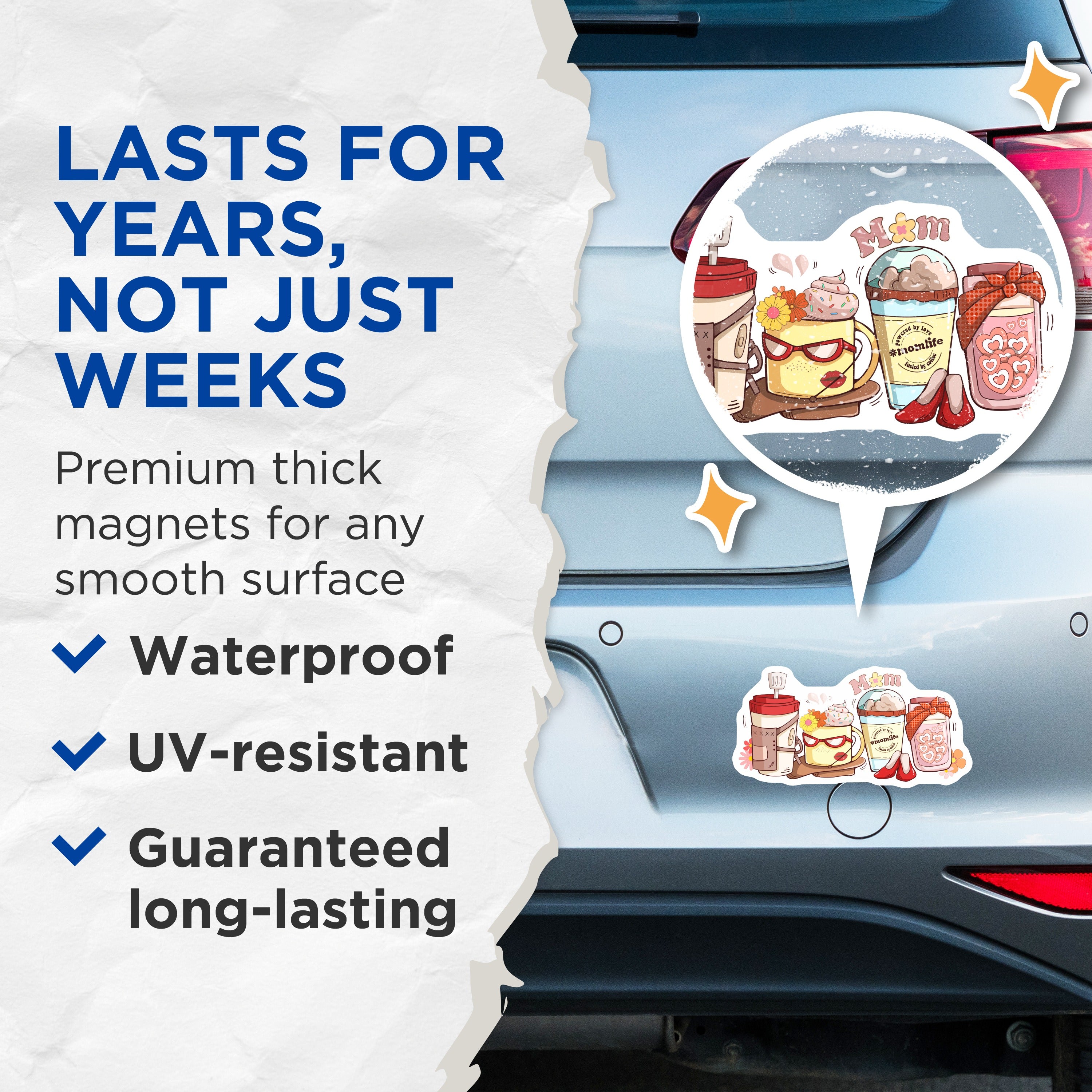 (2 Pack) Mom Life Essentials Magnets - Coffee Lover Art - New Mama Refrigerator Decor - Modern Mom Accessories - 5 Inches On Longest Side - Thick Durable Magnet - Made in USA - MAG38730