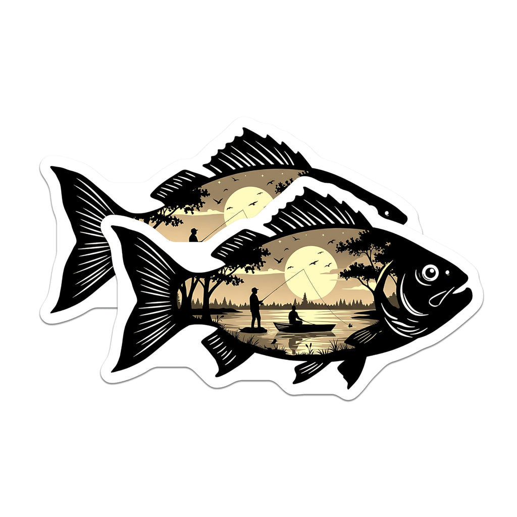 (2 Pack) Fish Silhouette Magnets - Sunset Fishing Scene - Outdoor Angler Refrigerator Decoration - 5 Inches On Longest Side - Thick Durable Magnet - Made in USA - MAG22131