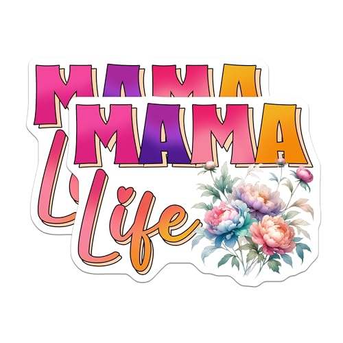 (2 Pack) Mama Life Stickers - Floral Design - Motherhood - Cute Flower - Inspirational Mom - 5" On Longest Side - Sticks to Smooth Flat Surfaces - Made in USA - BMCS8183