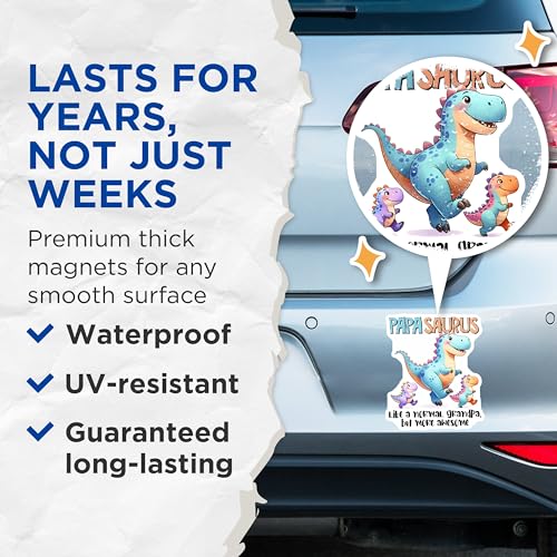(2 Pack) Papasaurus Magnets - Grandpa Decoration - 5" On Longest Side - for Cars, Fridges, Toolboxes - Made in USA - MAG7473