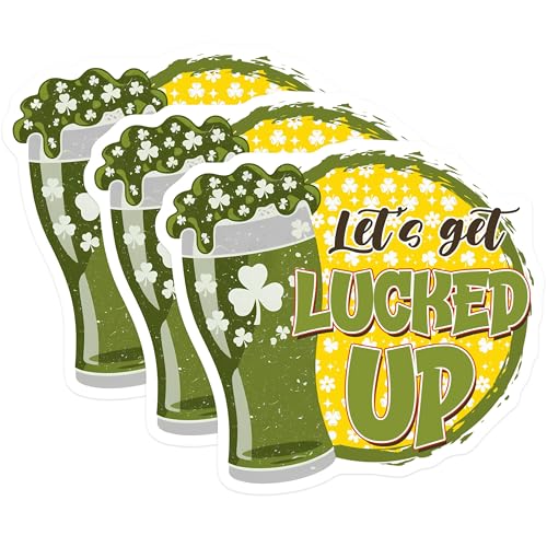 (3 Pack) Lets Get Lucked Up Decals - St Patricks Day - Irish Beer - 3 Inches On Longest Side - Easy Peel & Apply - Made in USA - 3MCS7160