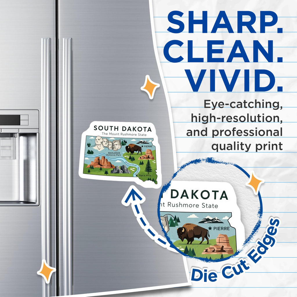 (2 Pack) South Dakota Magnets - Mount Rushmore - SD State Illustration - 5" On Longest Side - Premium Magnet - for Cars, Refrigerators, Toolboxes, Lockers - Made in USA - MAG18126