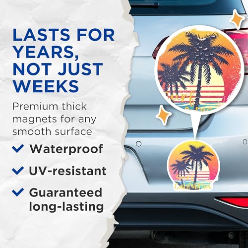 (2 Pack) Surf California Magnets - Beach Themed Magnets - Tropical Palm Tree Magnets - 5" On Longest Side - for Cars, Fridges, Toolboxes - Made in USA - MAG4320