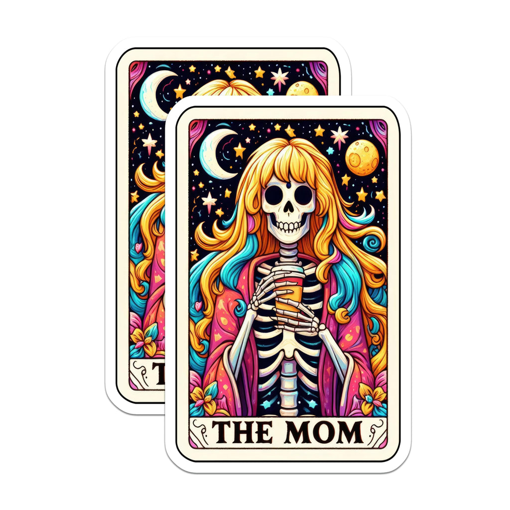 (2 Pack) Tired Mom Skeleton Magnets - Colorful Tarot Card Art - Funny Motherhood Fridge Decor - 5 Inches On Longest Side - Thick Durable Magnet - Made in USA - MAG20745