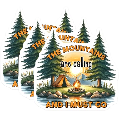 (3 Pack) Mountains are Calling Decals - Camping Adventure - Outdoor Decal - 3 Inches On Longest Side - Easy Peel & Apply - Made in USA - 3MCS2049
