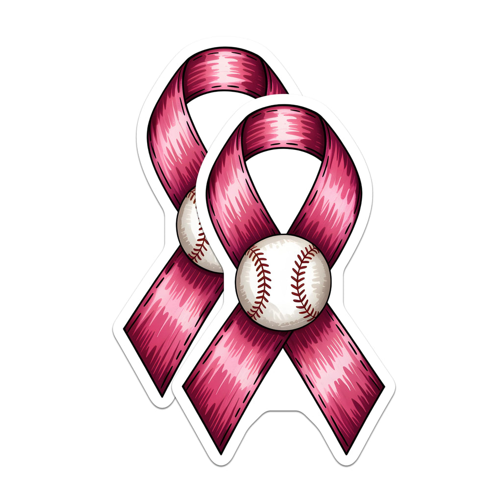 (2 Pack) Pink Ribbon Baseball Magnets - Breast Cancer Awareness Support - Baseball Fan Advocacy - Fight Cancer Journey Hope - 5 Inches On Longest Side - Thick Durable Magnet - Made in USA - MAG24634