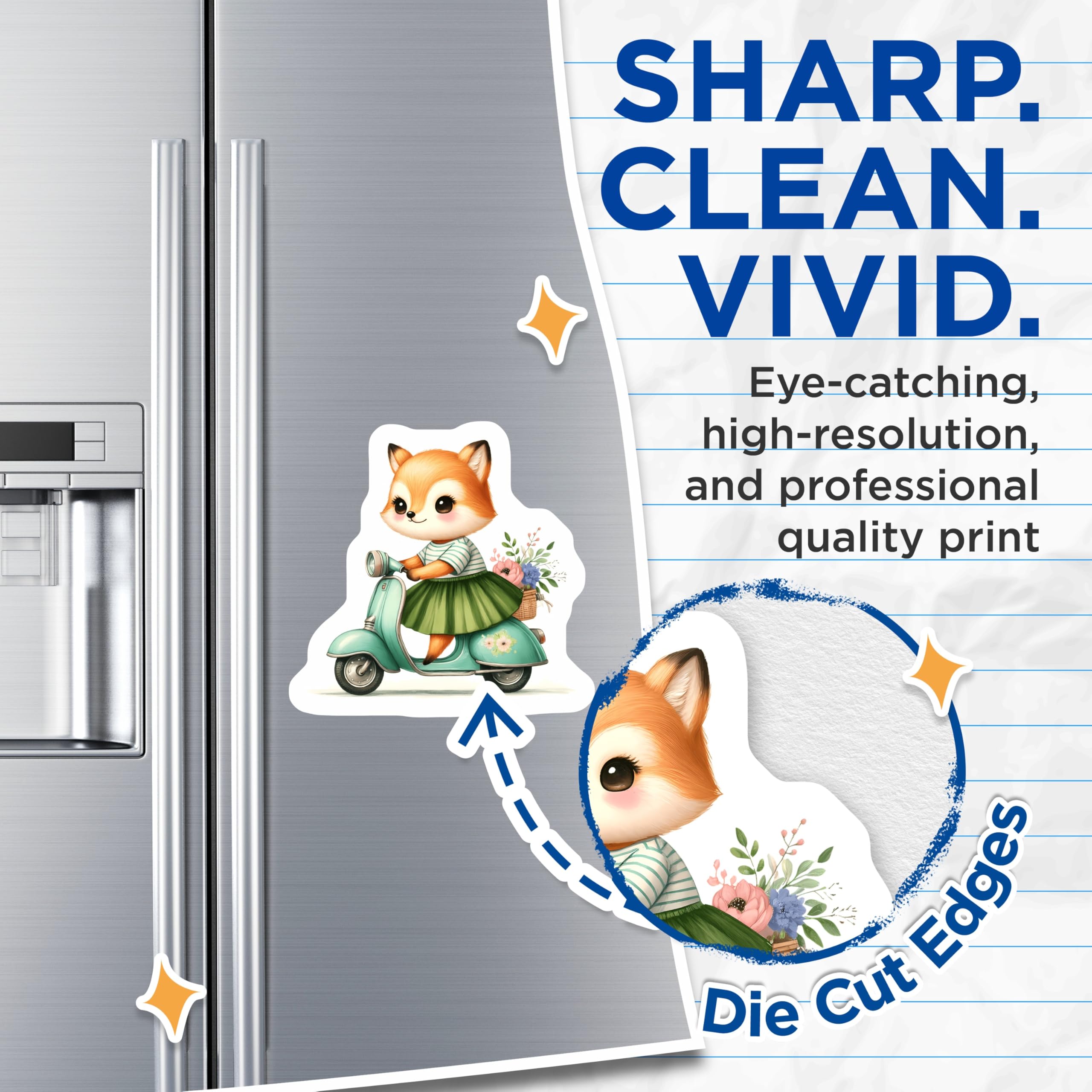 (2 Pack) Cute Fox Magnets - Whimsical Scooter Ride - Woodland Creature Decor - Adorable Kawaii Character with Flowers - 5 Inches On Longest Side - Thick Durable Magnet - Made in USA - MAG21946