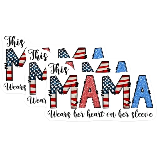 (3 Pack) Patriotic Mama Decals - American Flag - Heart on Sleeve - 3 Inches On Longest Side - Easy Peel & Apply - Made in USA - 3MCS6202
