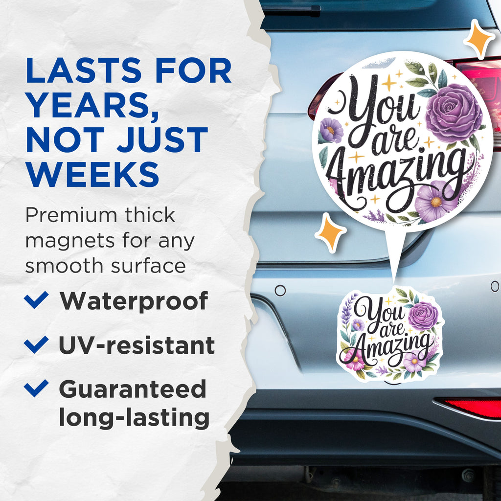 (2 Pack) You are Amazing Magnets - Floral Affirmation Decor - Positive Quote Reminder - Encouragement Friend Sister Mom - 5 Inches On Longest Side - Thick Durable Magnet - Made in USA - MAG36957