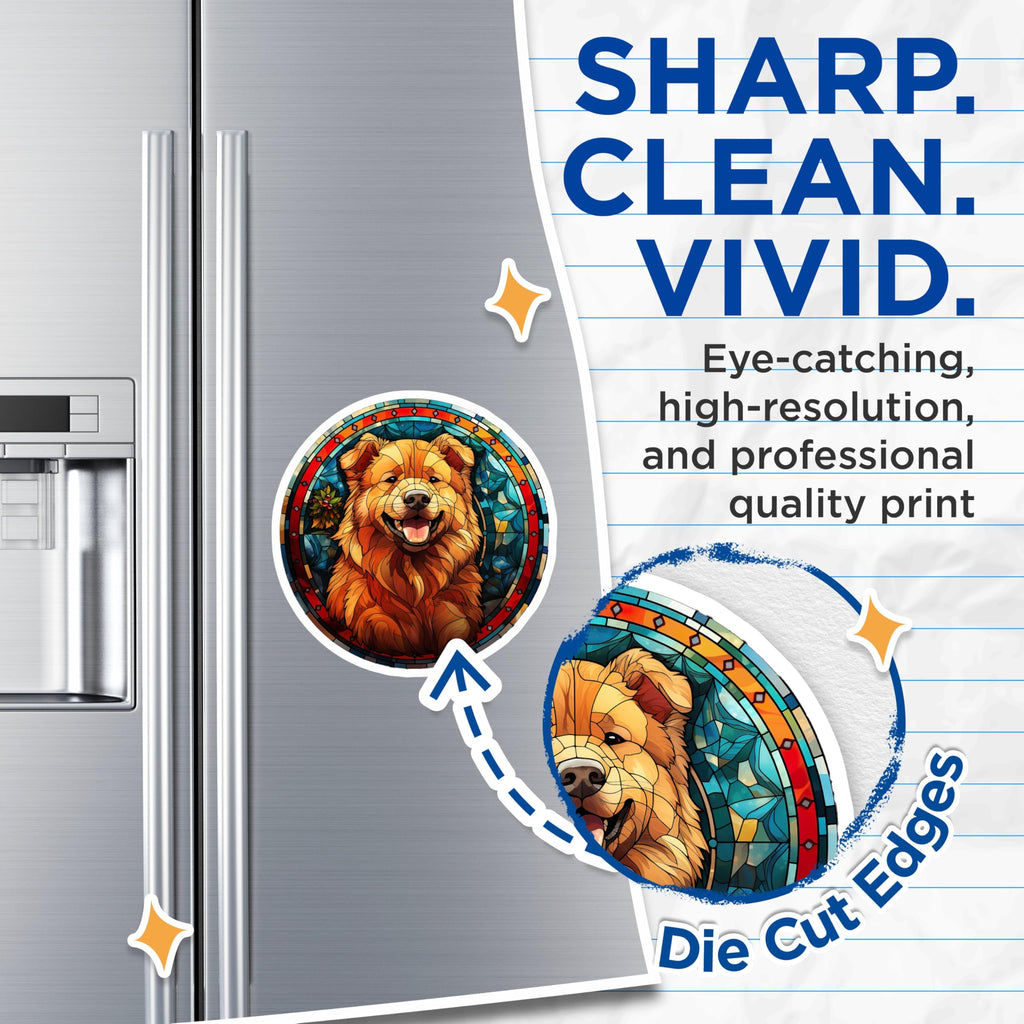 (2 Pack) Stained Glass Style Golden Retriever Dog Magnets - Happy Canine Pet Lover Art - Refrigerator Locker Magnetic Decor - 5 Inches On Longest Side - Thick Durable Magnet - Made in USA - MAG24566